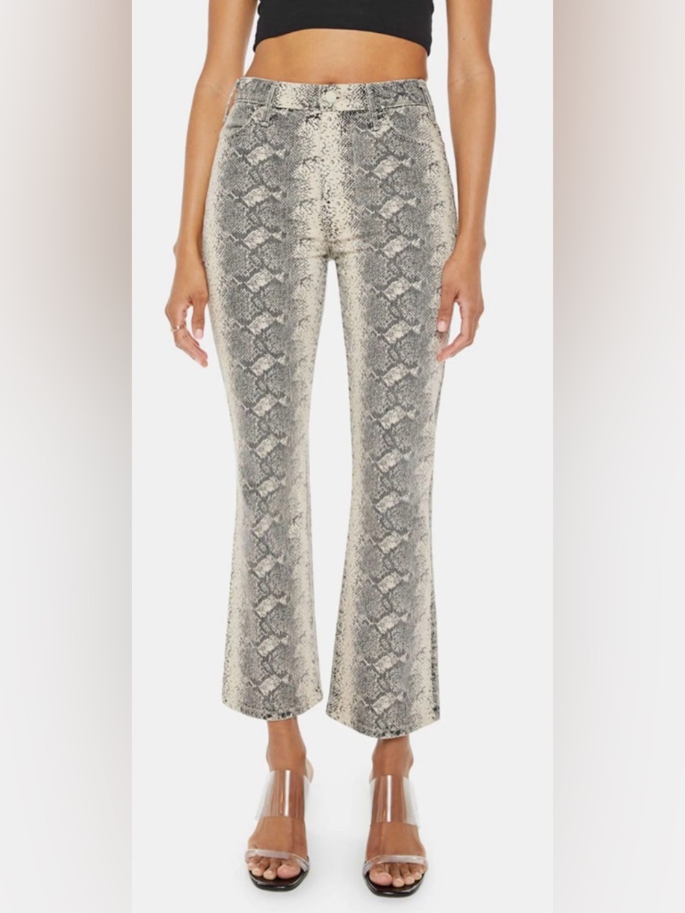 NWT MOTHER "The Hustler" Flood jeans in the "Boa Babe" snake print 27 - Picture 3 of 16